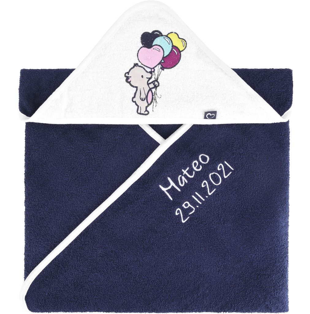Be Mammy Kapuzenhandtuch Babyhandtuch aus Baumwolle bestickt mit Name und Geburtsdatum Standard 100 100cm x 100cm
