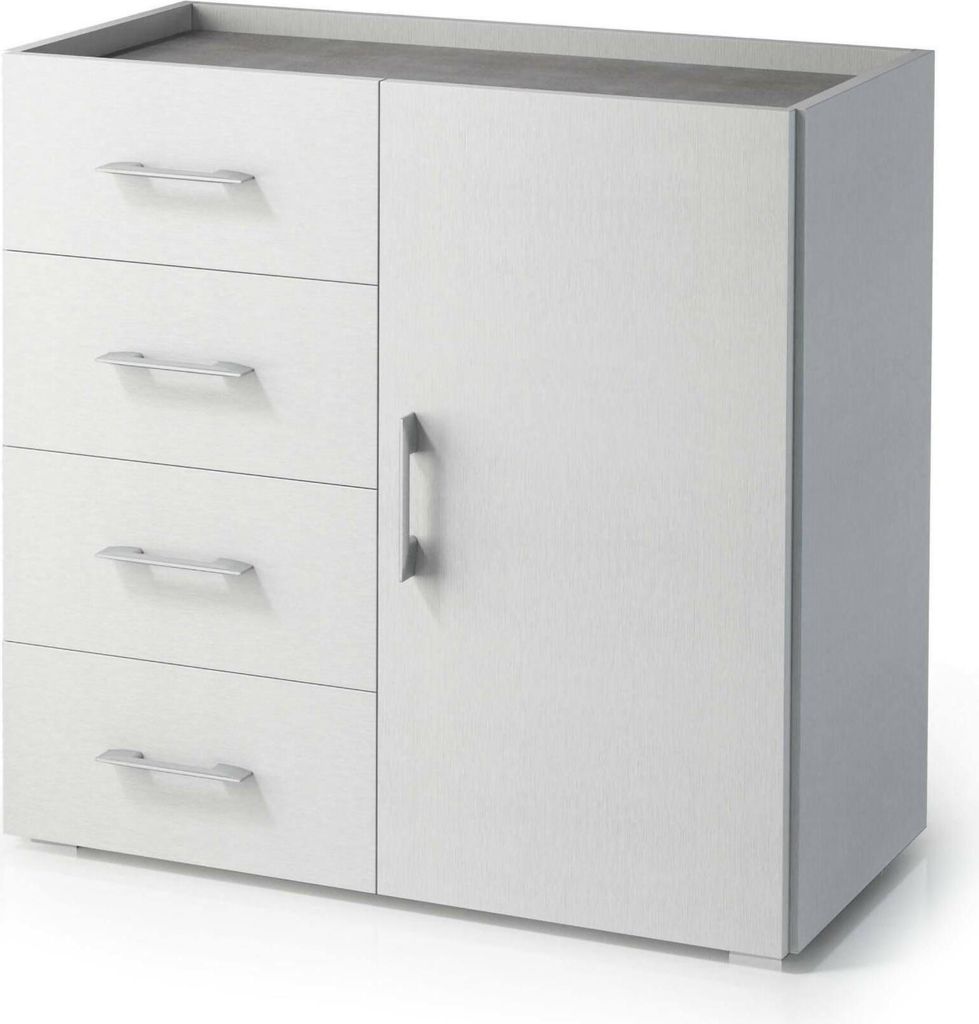 Dmora Anrichte Violetta 90x41x87h cm Weiß 1 Regal, 4 Schubladen