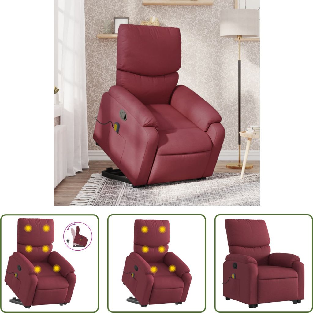 The Living Store Massagesessel mit Aufstehhilfe Weinrot Stoff