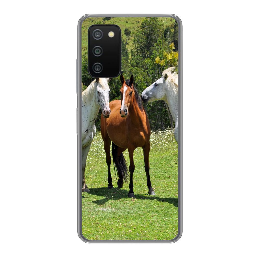MuchoWow Handyhülle Schutzhülle Hülle für Samsung Galaxy A03s Pferde - Baum - Schatten Silikon Softcase Handy Hülle - Schutz