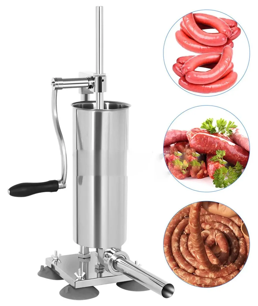 Machine à saucisses manuelle 3L inox - Embosseuse verticale 4 tubes