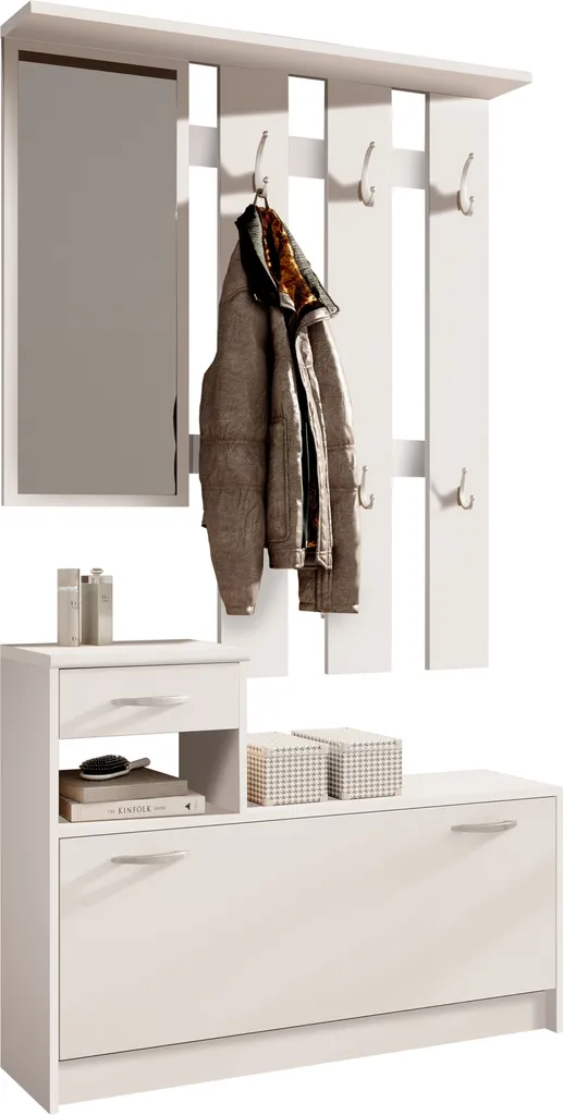 Vestiaire d'entrée Selene blanc 100x190x25 cm avec miroir et patères