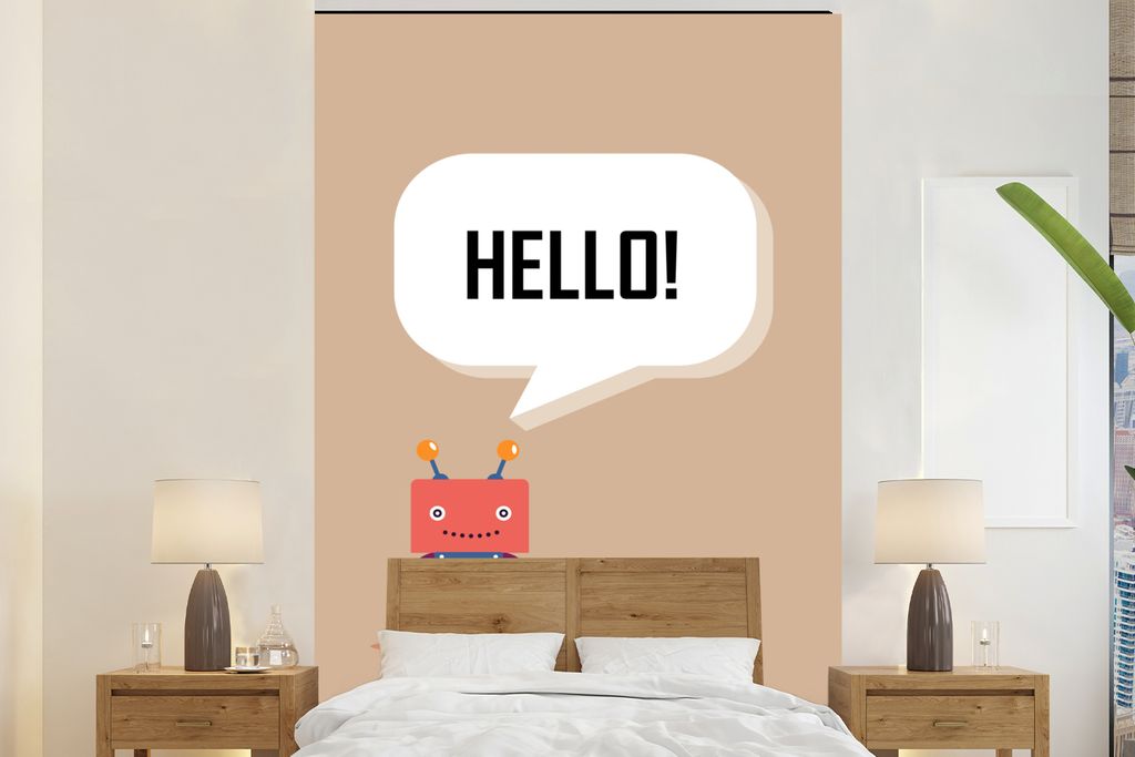 MuchoWow Fototapete für Wohnzimmer oder Schlafzimmer Wandtapete Vinyl Motivtapete Sprichwörter - Zitate - Hallo! - Roboter - Zahnrad - Kinder -...