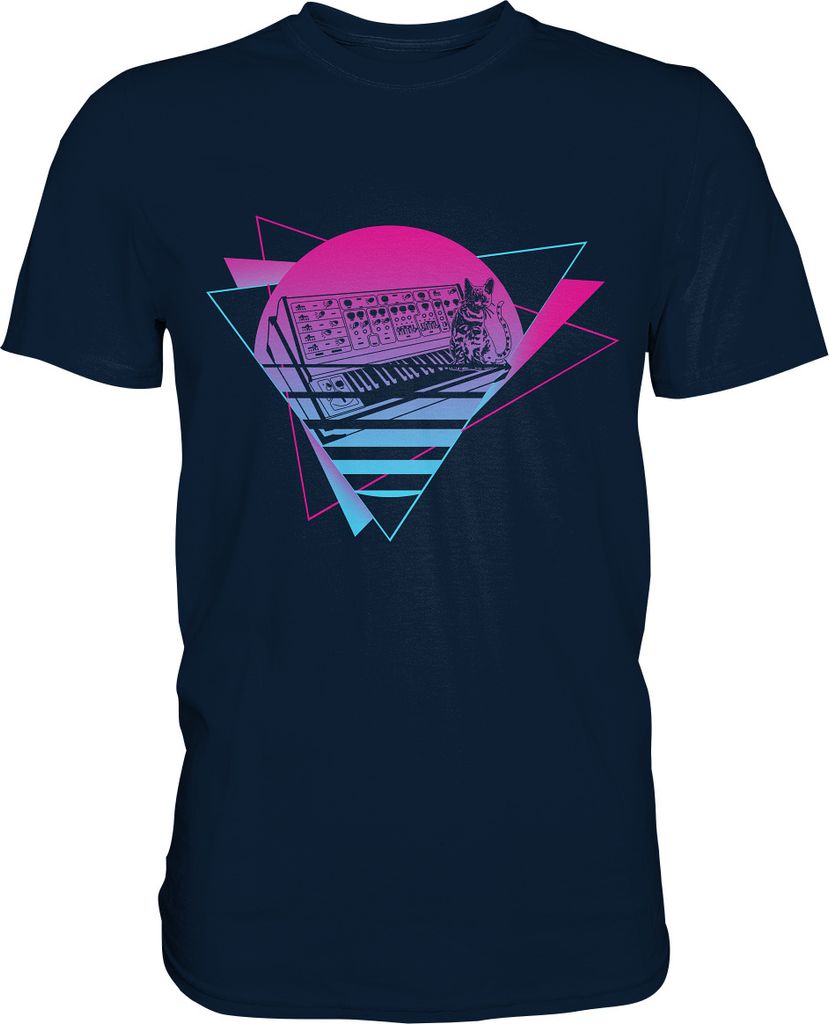 Modularer Synthesizer Analog Vaporwave Techno Cat T-Shirt – Produktbild 