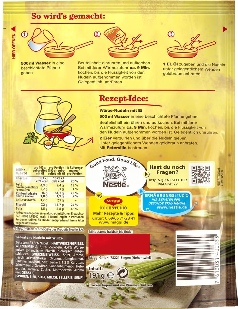 Maggi Gebratene Würze Nudeln herzhaft lecker ergibt 2 Produktbild 2