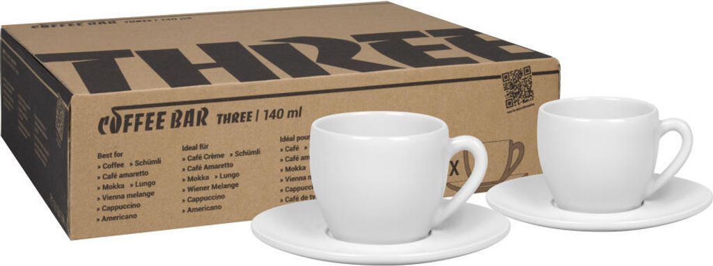 Könitz Capuccinotassen 2er Set Coffee Bar THREE, Tasse, Porzellan, Weiß, 140 ml, 1758000003