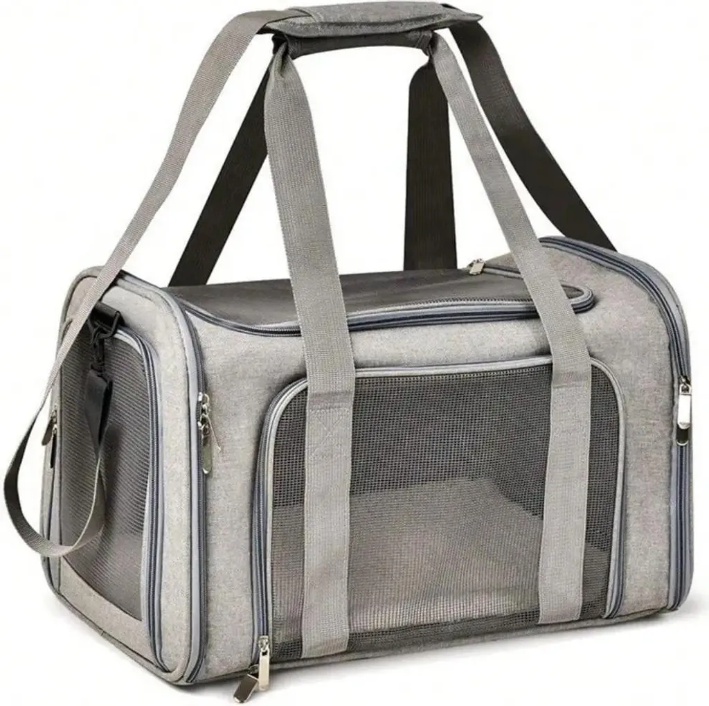 Sac de transport pour animaux pliable en tissu gris - Modèle Confort XL