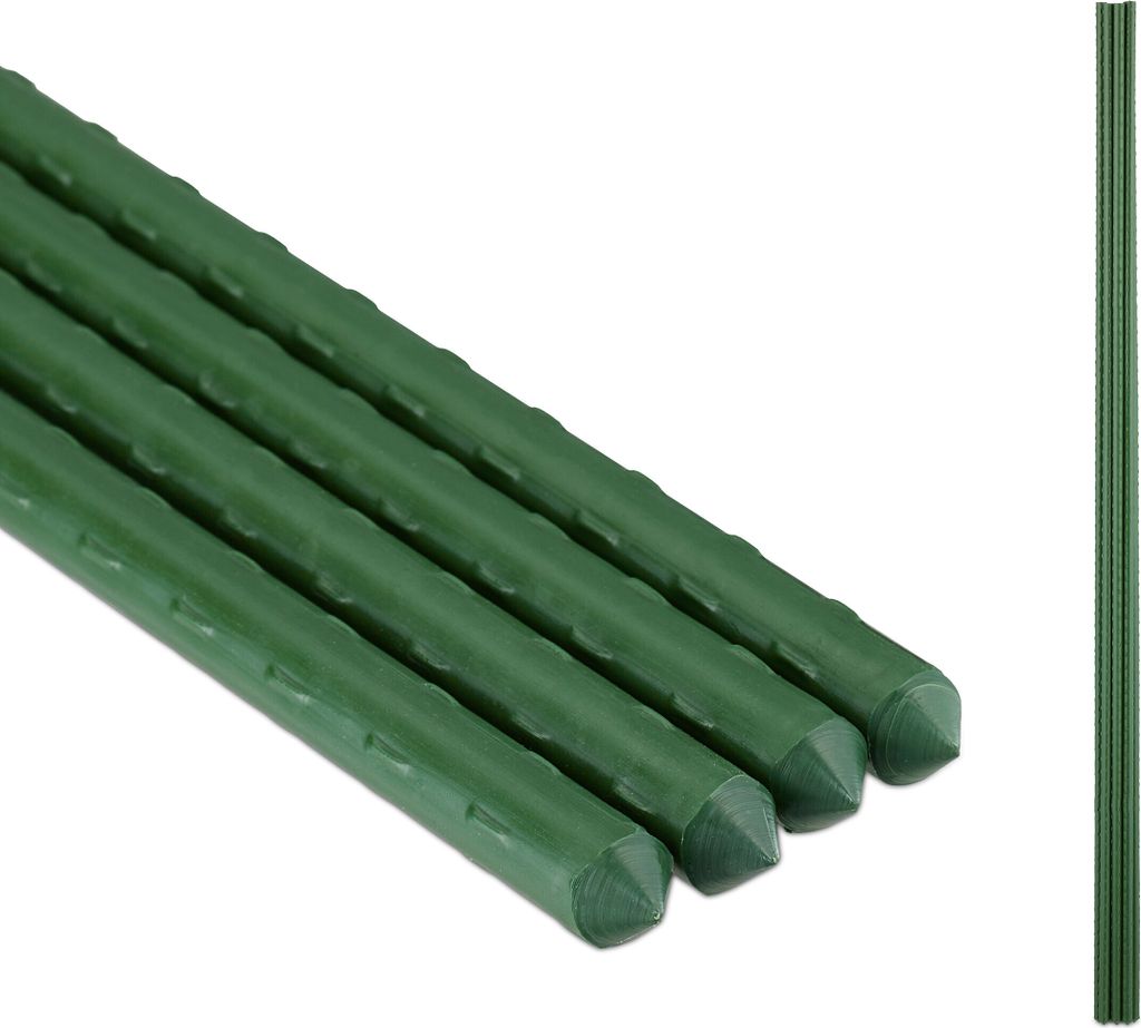 Relaxdays Pflanzstäbe, 10er Set, 90 cm, Ø 10 mm, kunststoffummantelter Stahl, Rankhilfe für Pflanzen, Rankstäbe, grün