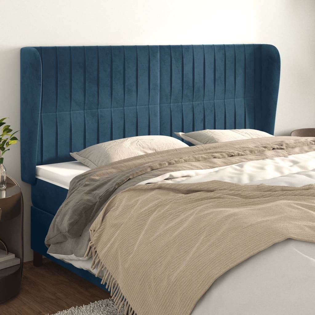 Maison Exclusive - Kopfteil mit Ohren Dunkelblau 183x23x118/128 cm Samt
