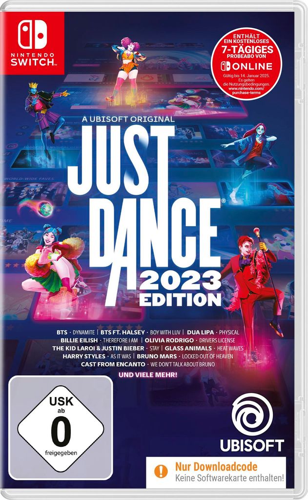 Cover art for the Nintendo Switch game Just Dance 2023 Edition, featuring dancers and game title.