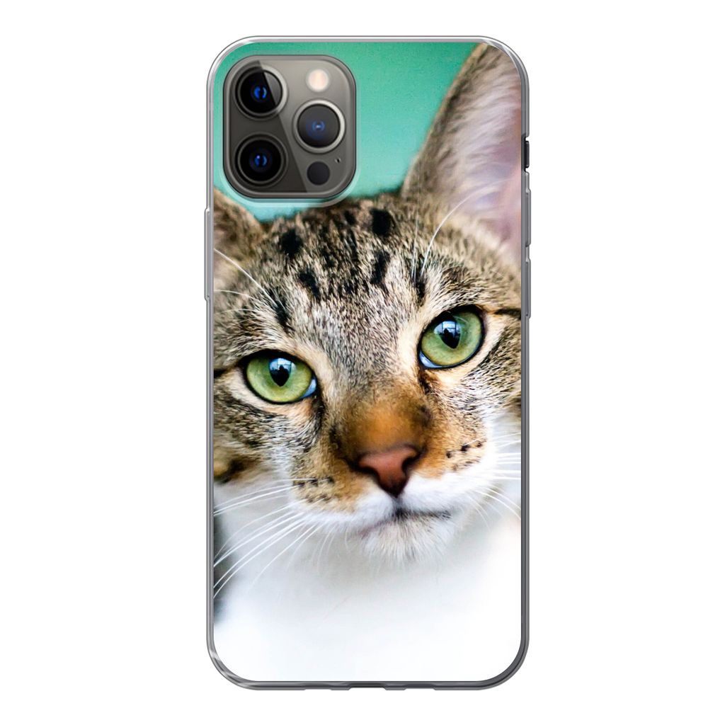 MuchoWow Handyhülle Schutzhülle Hülle für iPhone 12 Pro Katze - Porträt - Augen Silikon Softcase Handy Hülle - Abdeckung