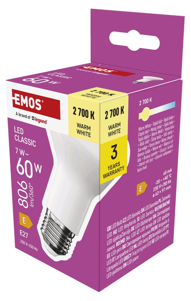 EMOS LED, bombilla Classic R63 / E27 / 7 W (equivalente a Imagen del producto 