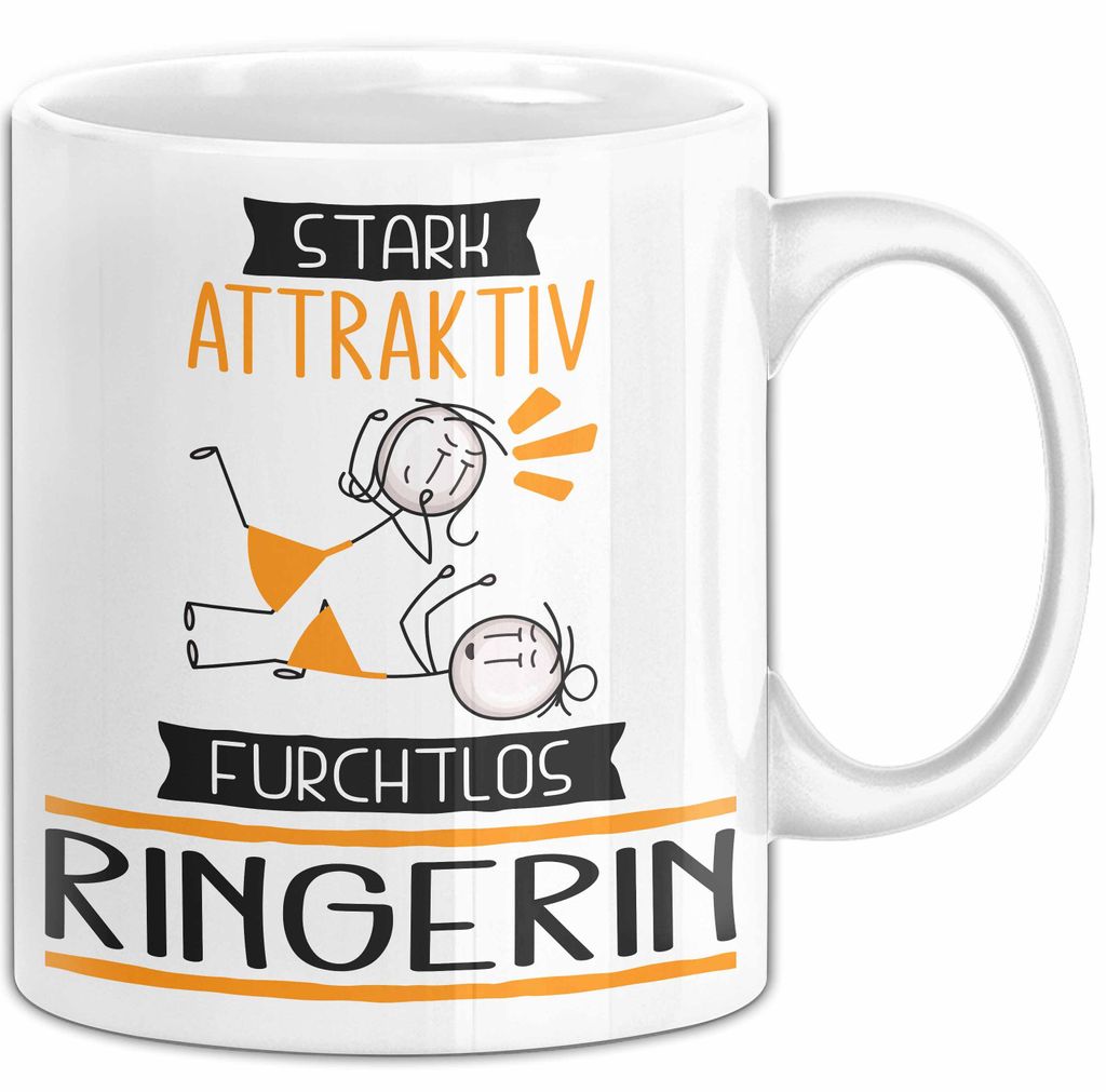 Ringerin Tasse Geschenk Becher Stark Attraktiv Furchtlos Ringerin Lustige Geschenkidee (Weiß)