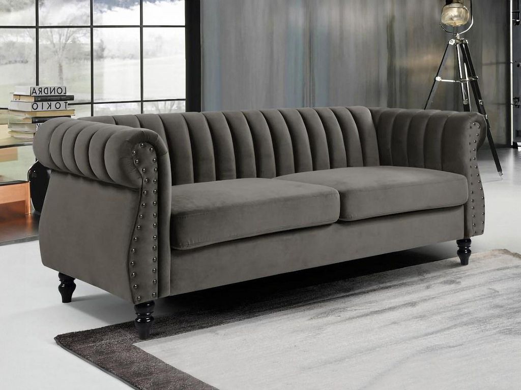TRUMBO 3-Sitzer-Sofa in Velours, Chesterfield-Stil - Farbe Anthrazit