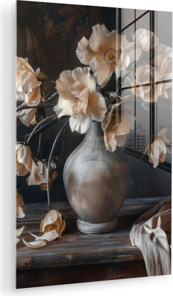 MuchoWow Glasbilder - Bilder auf Wandbild - Foto auf Glas Blumen - Vase - Kunst - Stilleben 40x60 cm Wanddekoration aus Glas - Acrylglasbild - Acry...