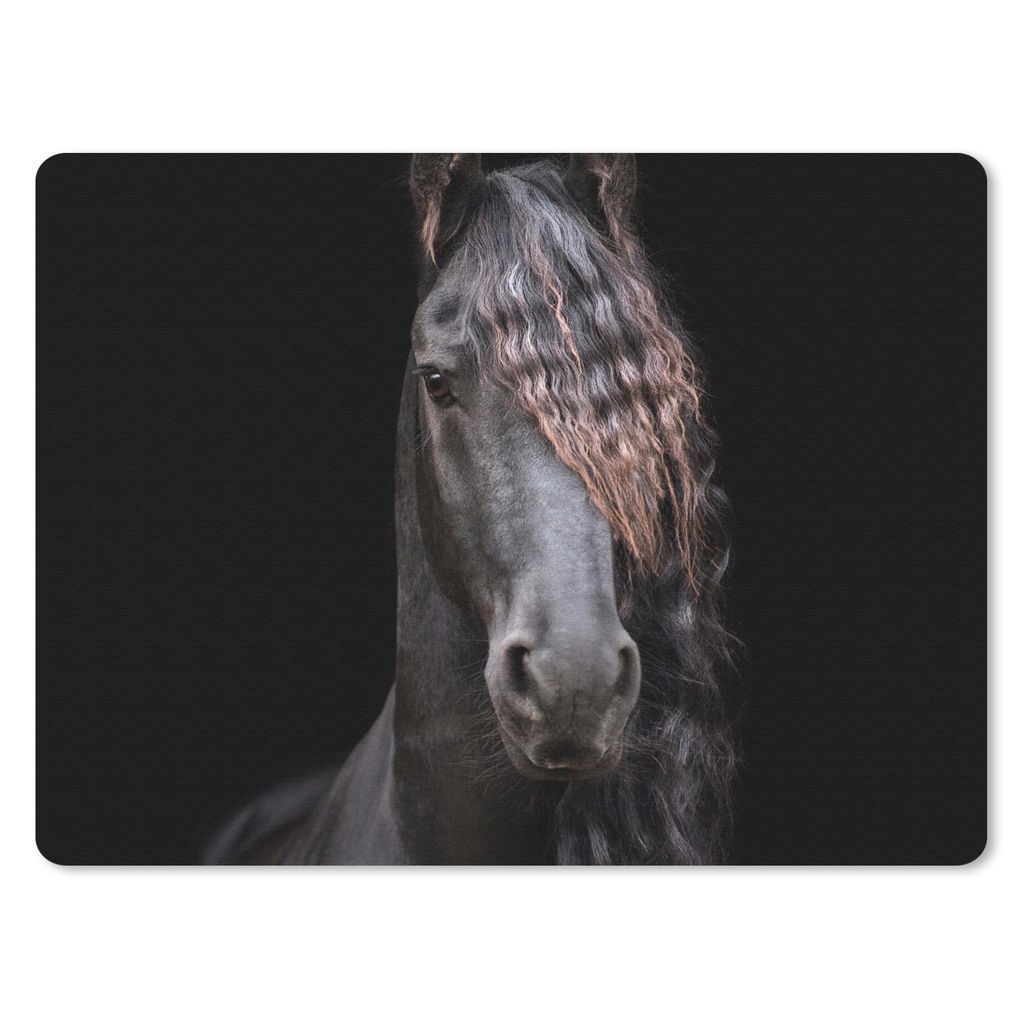 MuchoWow Mauspad Mousepad Pferde - Friesisch - Mähne - Schwarz - Tiere 40x30 cm - Mousepads - Maus Mat - Pad - Mausunterlage - Anti Rutsch