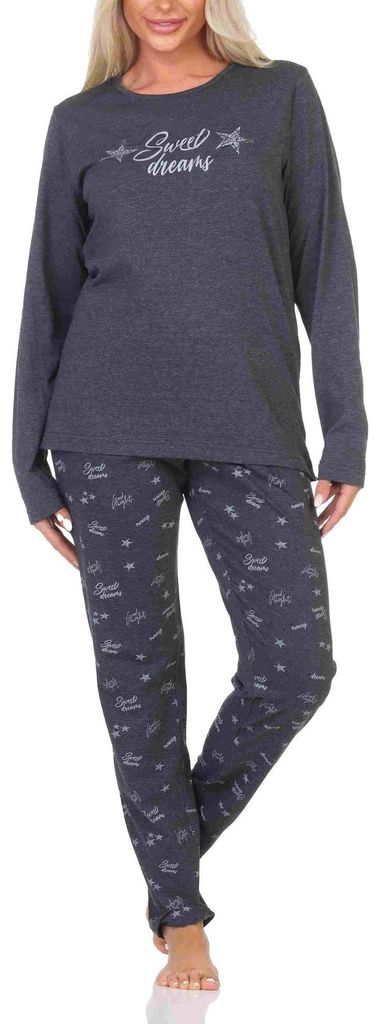 Normann Damen Schlafanzug Pyjama langarm in Sterne Optik ; anthrazit , 36