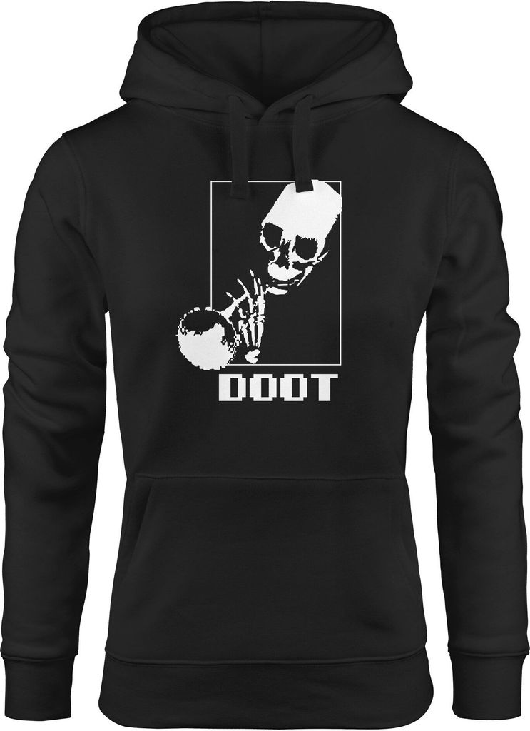 Hoodie Damen Skeleton Trompete Doot Meme Halloween Spooktober Kapuzen-Pullover Moonworks schwarz XL