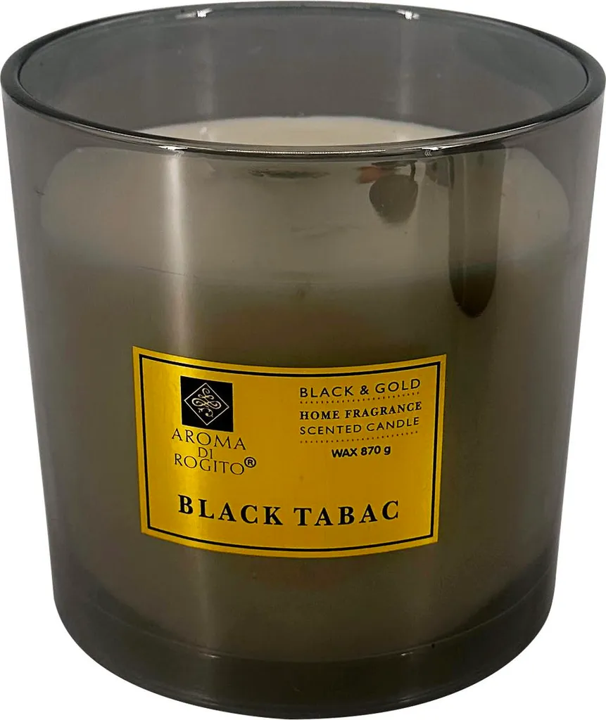 Candela aromatica grande Black Tobacco in vetro, 15x15 cm, profumo di tabacco nero
