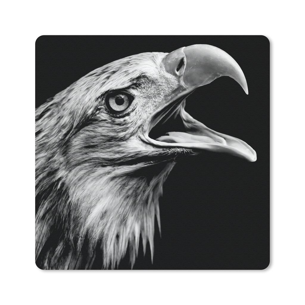 MuchoWow Mauspad Mousepad Adler - Porträt - Raubvögel - Schwarz - Weiß - Vogel 30x30 cm - Mousepads - Maus Mat - Pad - Mausunterlage - Gaming