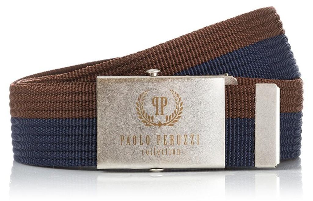 Herrengürtel 125 cm braun und marineblau Paolo Peruzzi Gurtband mit Clipschnalle PW-02-125