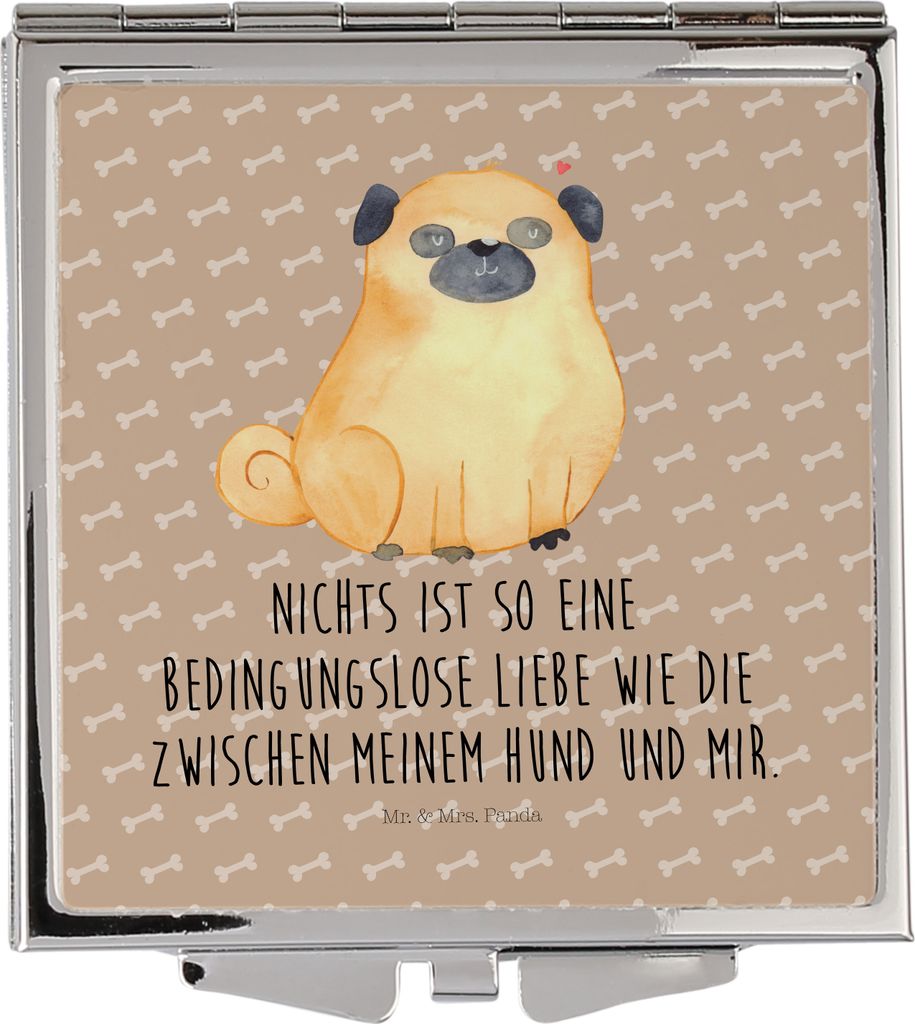 Mr. & Mrs. Panda Handspiegel Mops - Hundeglück - Geschenk, Schminkspiegel, Hund, Sprüche, Liebe, Kosmetikspiegel, Frauen Spiegel, Knuffig, Tasche...