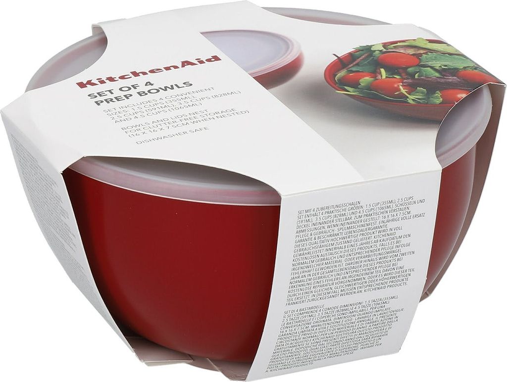 Set 4 Ciotole KitchenAid Con Coperchio - Rosso Impero, Lavabili In Lavastoviglie, Per Preparare E Conservare - 2