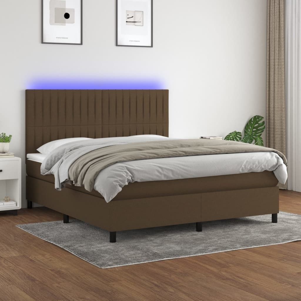 CLORIS Boxspringbett Polsterbett mit Matratze & LED Dunkelbraun 180x200 cm Stoff, 83,44 kg