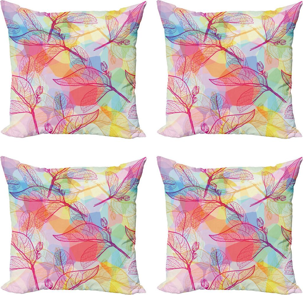 ABAKUHAUS Abstrakt Kissenbezug Set (4 Stück), Bunte Zusammenfassung Laub, Moderner Doppelseitiger Digitaldruck, 50 cm x 50 cm, Mehrfarbig