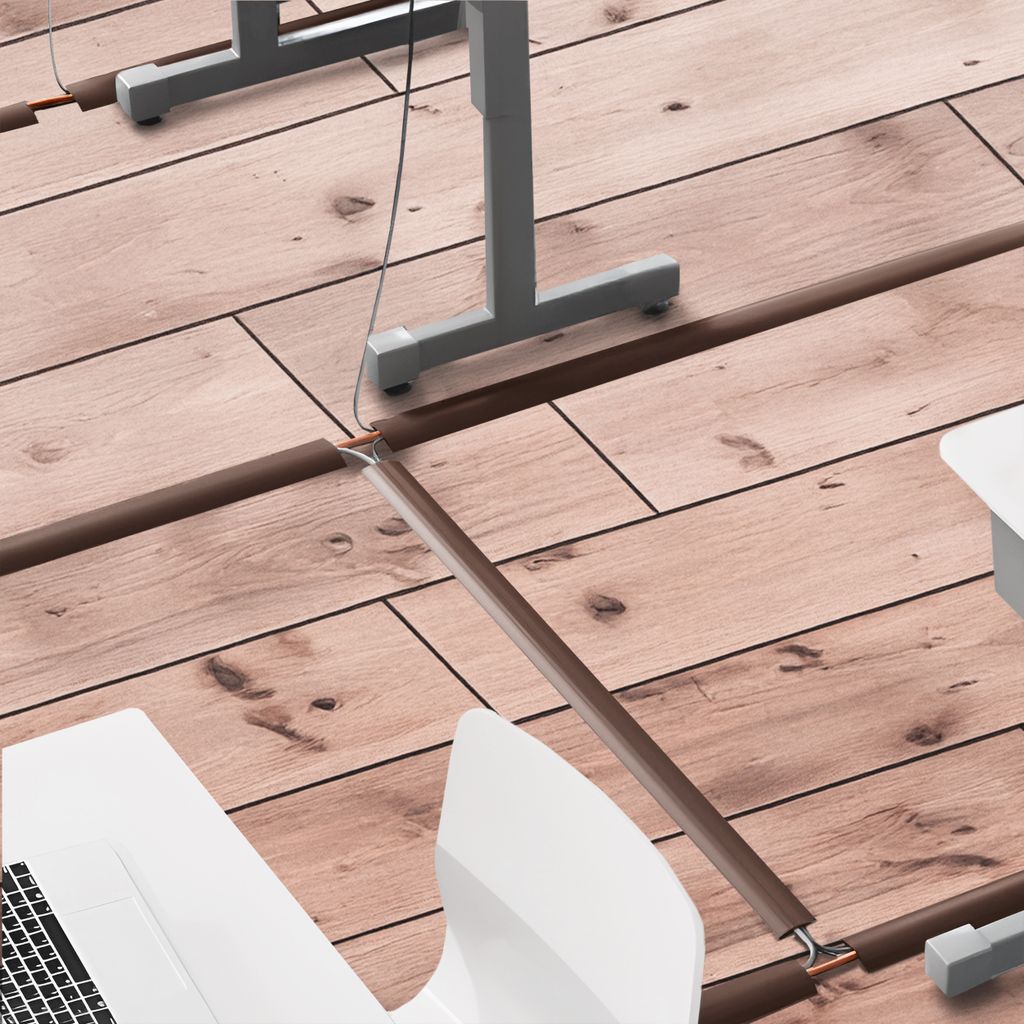 QUEST Kabelkanal 10x80mm, 2m, PVC Kabelbrücke Boden, Stolperschutz, 3 Kanäle, Halbrund, Zuschneidbar , grau