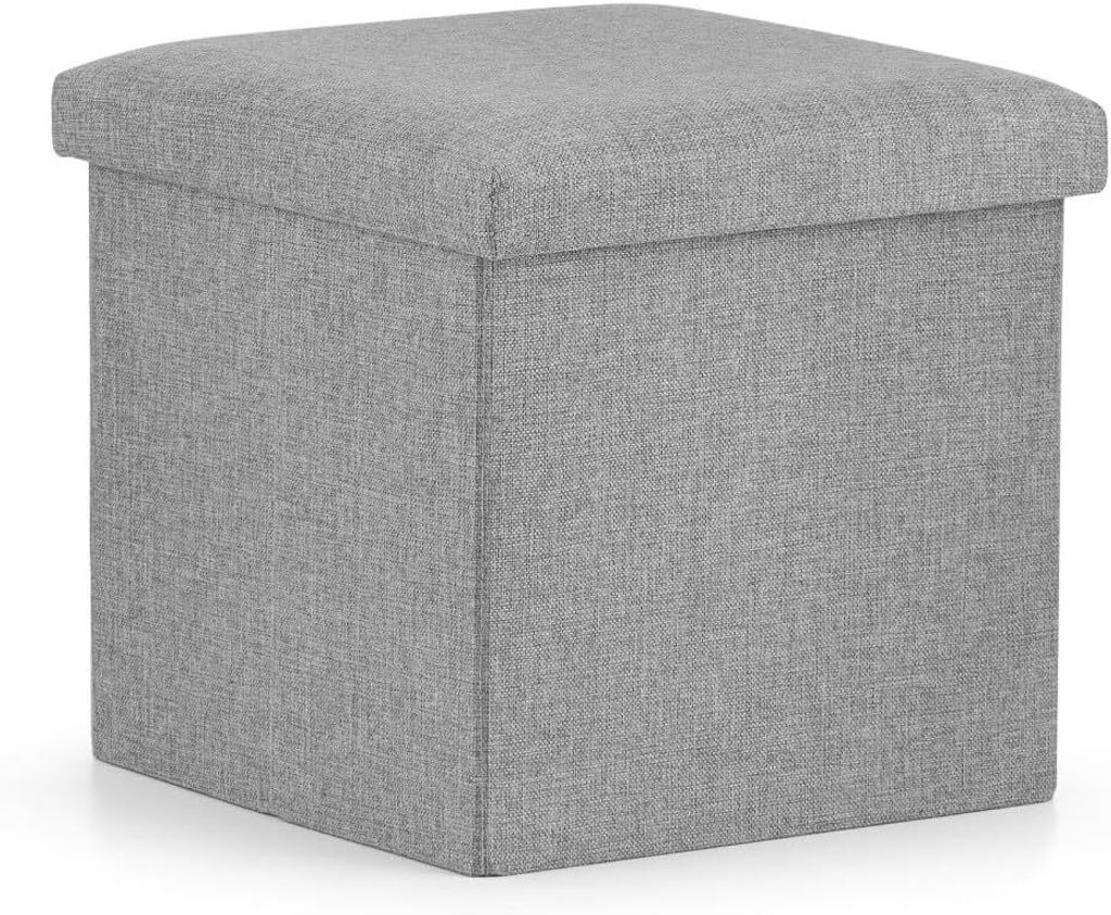 VBChome Sitzpouf 30 x 30 x 30 cm Grau Sitzhocker mit Stauraum Fußbank Truhen Aufbewahrungsbox faltbar Fußstütze Material - Stoff 30x30x30 cm