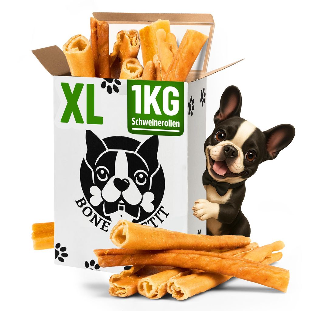 BONE APPETIT Schweinerollen für Hunde XL – 15 Stück (ca. 25 cm) | Getrockneter Kauartikel, Hundeleckerli, Leckerlis für Hunde, 100% Natürlich
