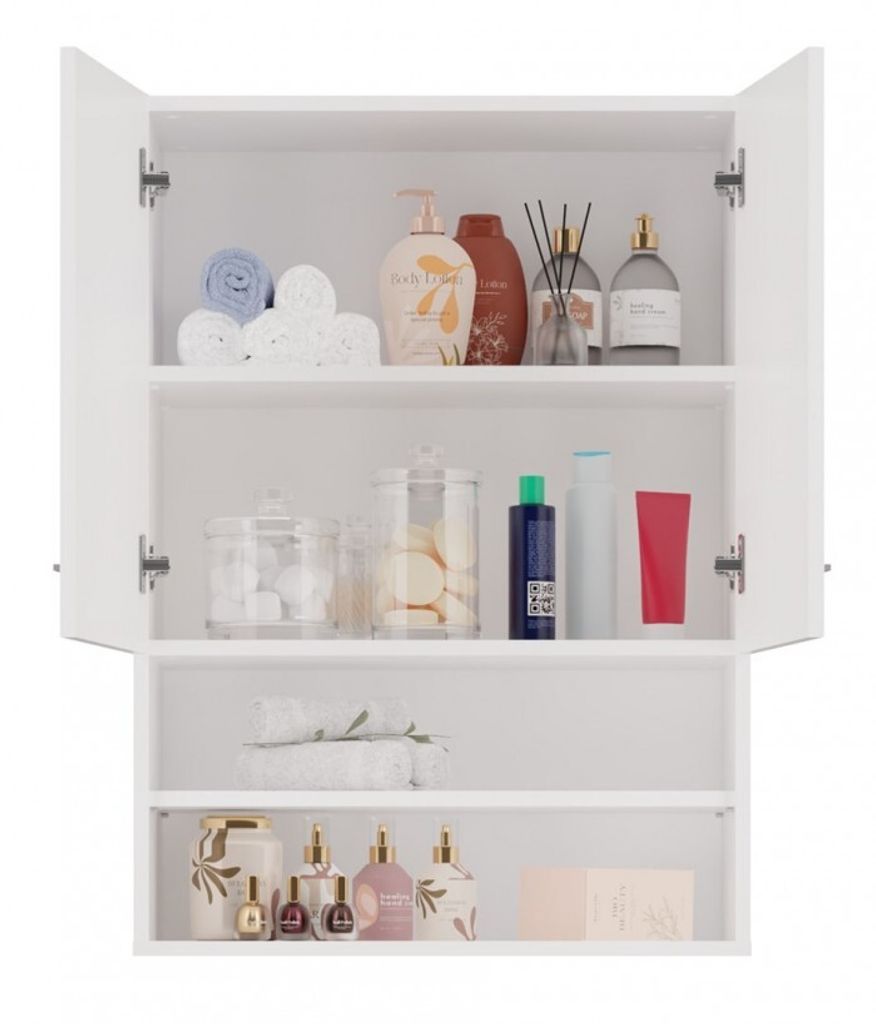Produktbild von CDF Waschmaschinenschrank Pola Mini DK | Farbe: Weiß Glänzend | Moderner Schrank über Der Waschmaschine | Ablagefläche | Geräumige Einlegeböden | Einfache Montage | Glatte Seiten Ohne Endkappen