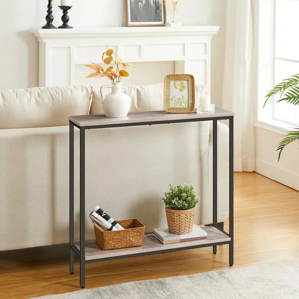 Table Console Gain de Place - Étroite 22cm - Gris-Noir HOOBRO