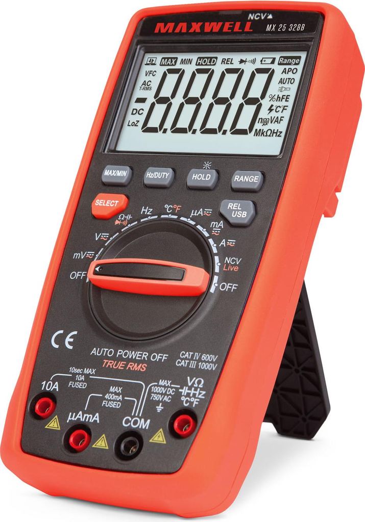 Digitales Multimeter 5-in-1 - USB-PC-Anschluss - Automatische Bereichswahl - 1000 V - 10 A - Kapazität - Frequenz - Temperatur - Hintergrundbeleuc...