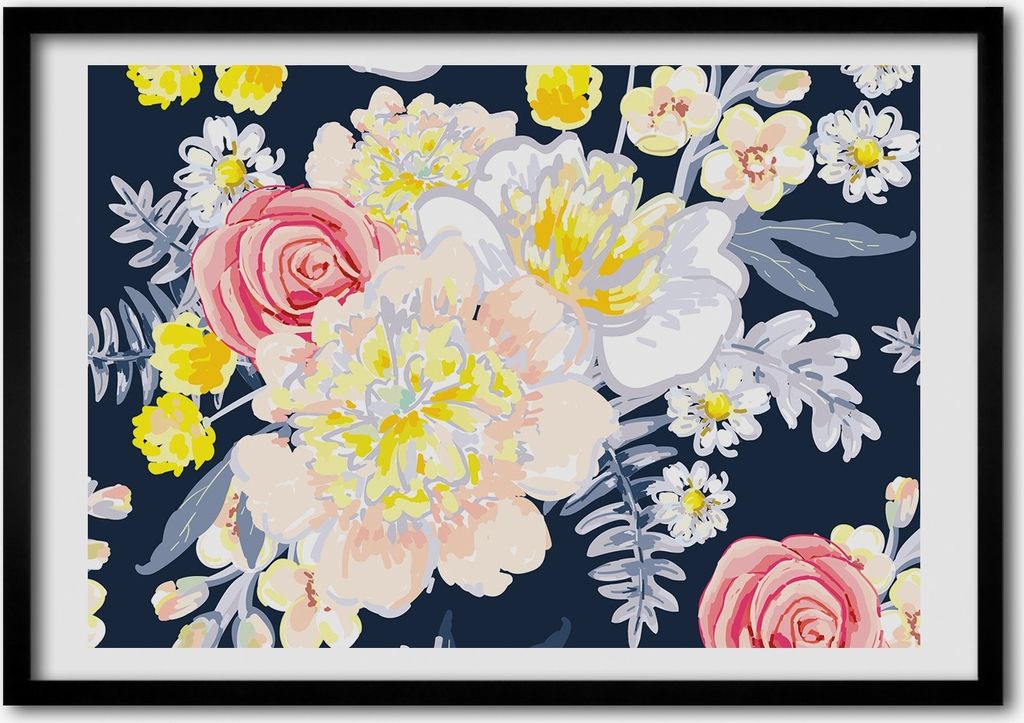 Bild - Bilder - Bilderrahmen - 70 cm x 50 cm - MDF-Rahmen, Wandkunst Blumenmuster