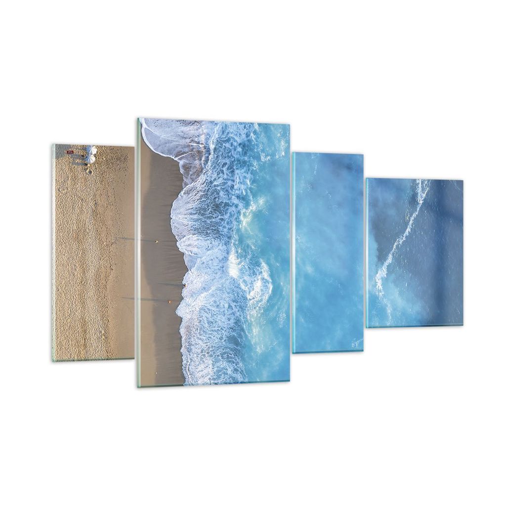 Bilder auf glas - 4 Teile - Strand Rand Meer - 120x70cm - Glasbilder - Wandbilder - Bilder - zum Aufhängen bereit - Wanddekoration aus Glas - Glas...