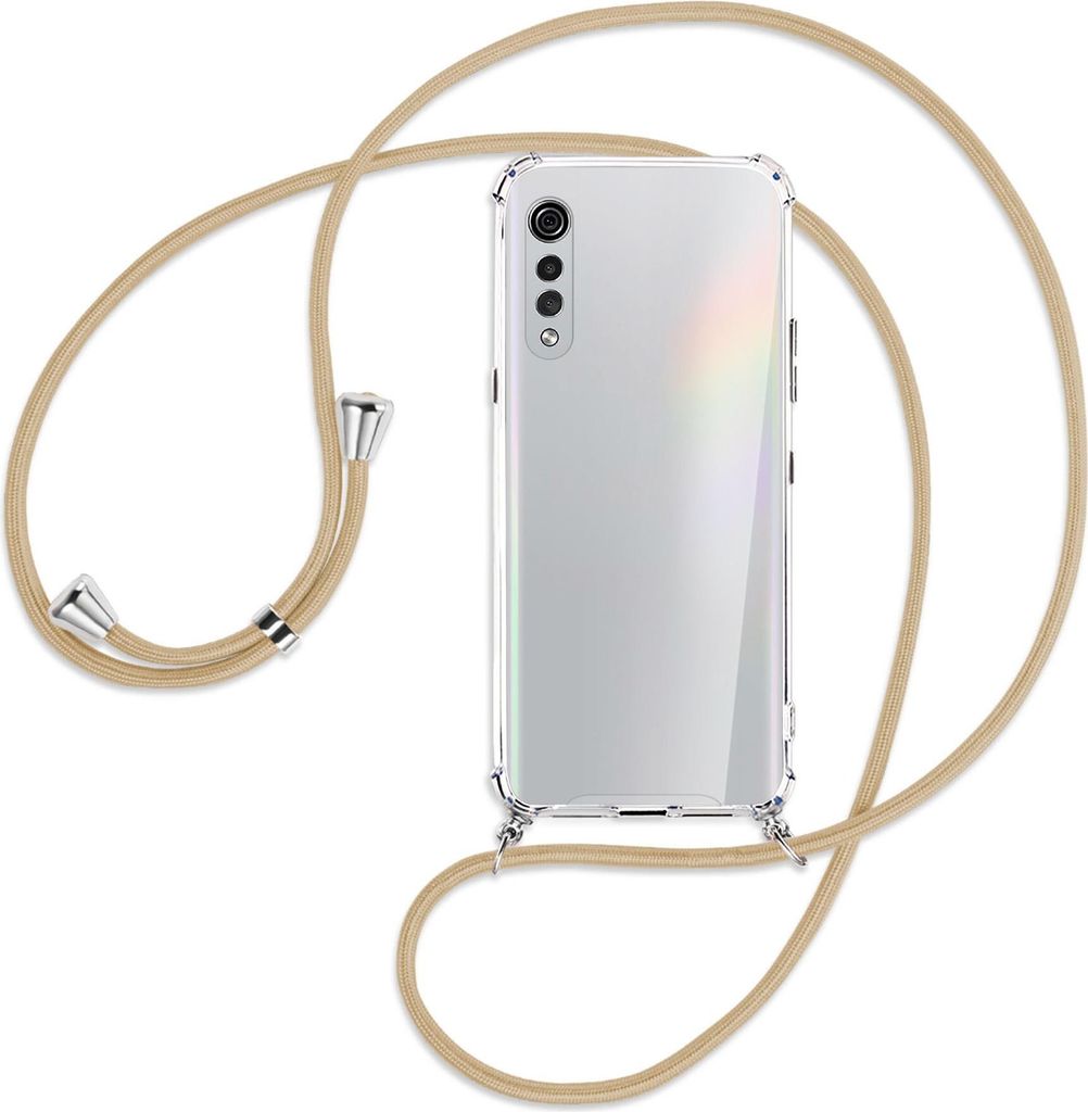 Handykette Backcover-Schutzhülle mit Band (Metall silberfarben) für LG Velvet - caramel