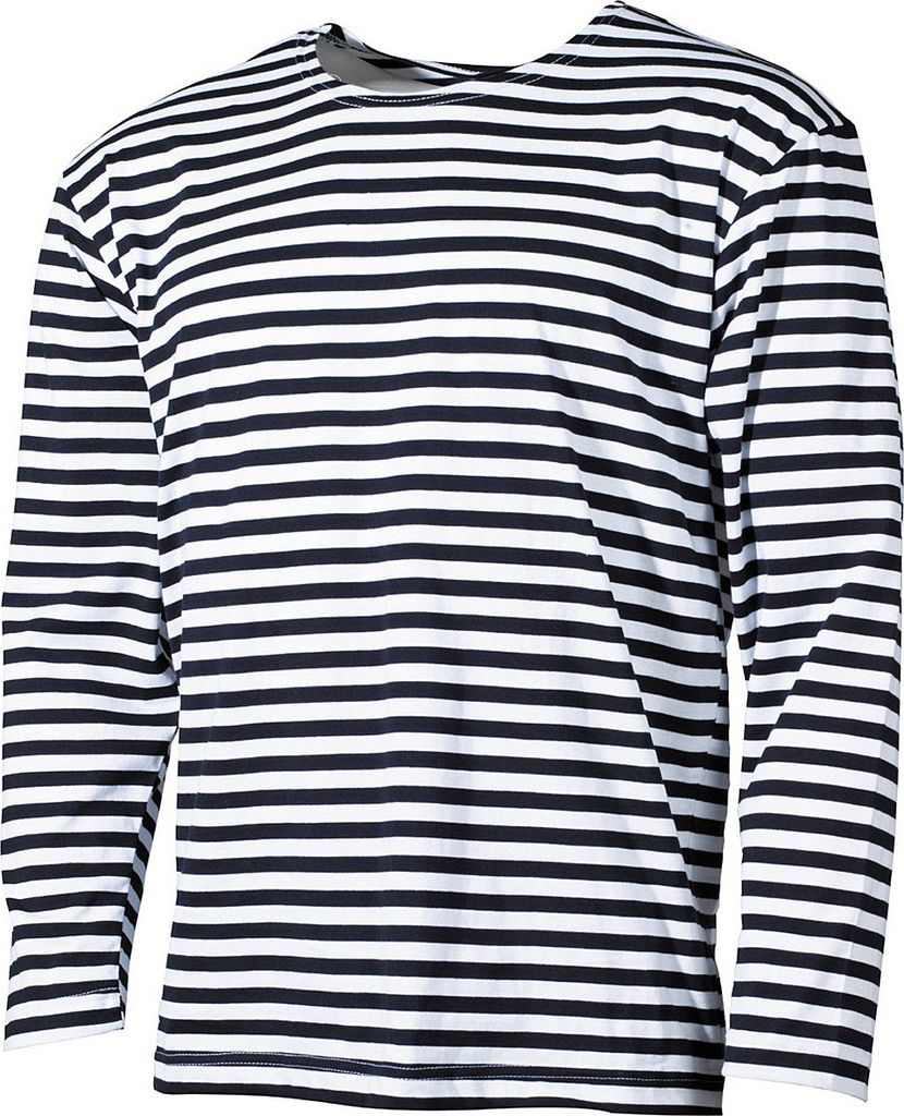 A long-sleeved t-shirt with horizontal stripes.