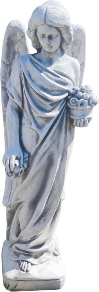 Casa Padrino Jugendstil Garten Deko Skulptur Engel mit Blumen Grau 30 x 30 x H. 104 cm - Elegante Garten Deko Stein Figur - Barock & Jugendstil Gar...