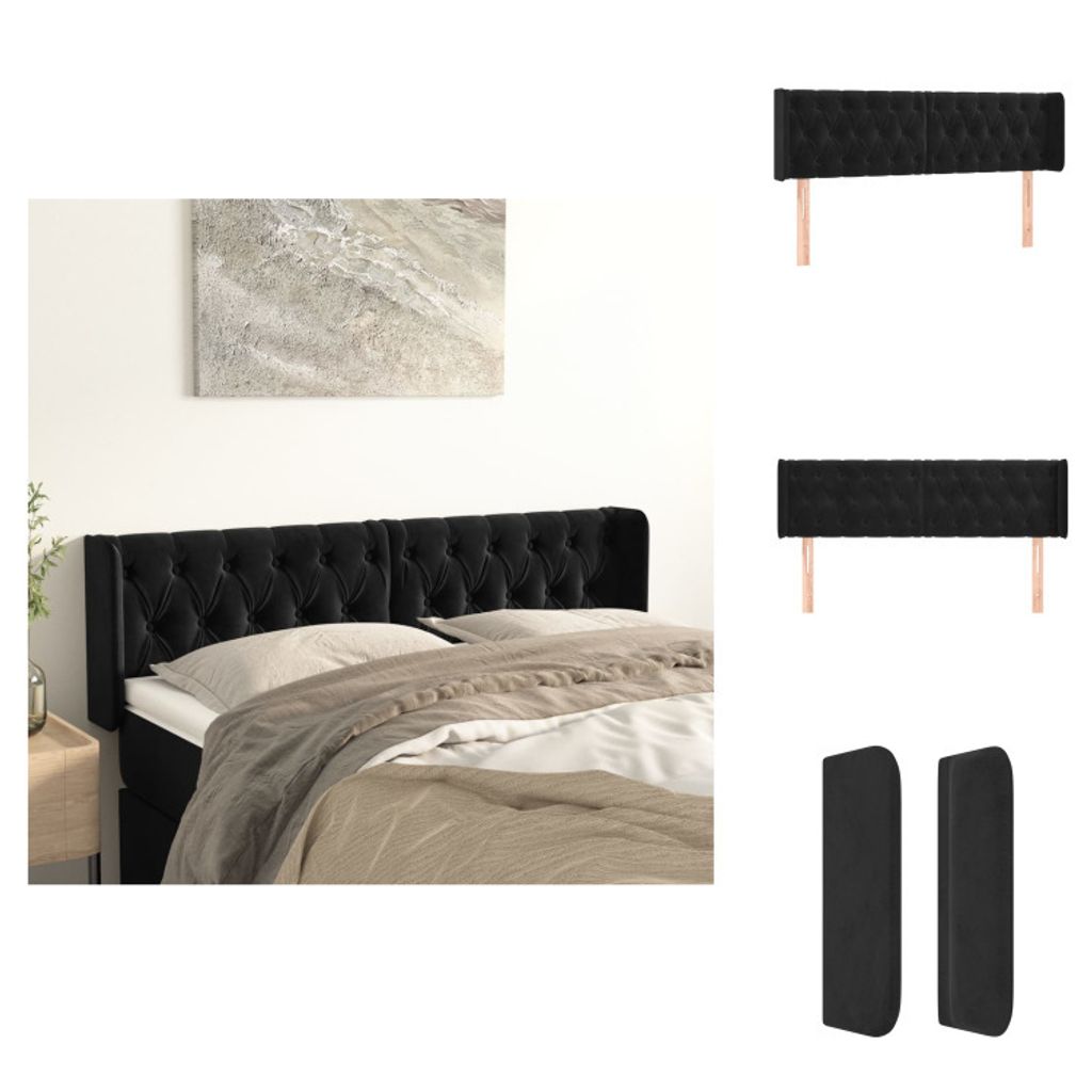 vidaXL Kopfteil mit Ohren Schwarz 163x16x78/88 cm Samt - Kopf- & Fußenden