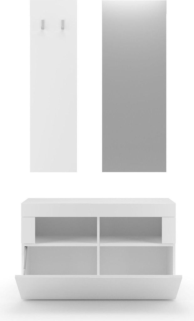 Dmora Flur-Möbel Toirano 91x36x165 cm, Hochglanz Weiß, Spiegel Inkl. 4 Paar