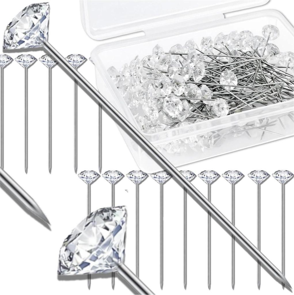EDIBAZZAR | Schneiderstecknadeln, Ziernadeln mit Diamantkopf, 52 mm, 100er-Set