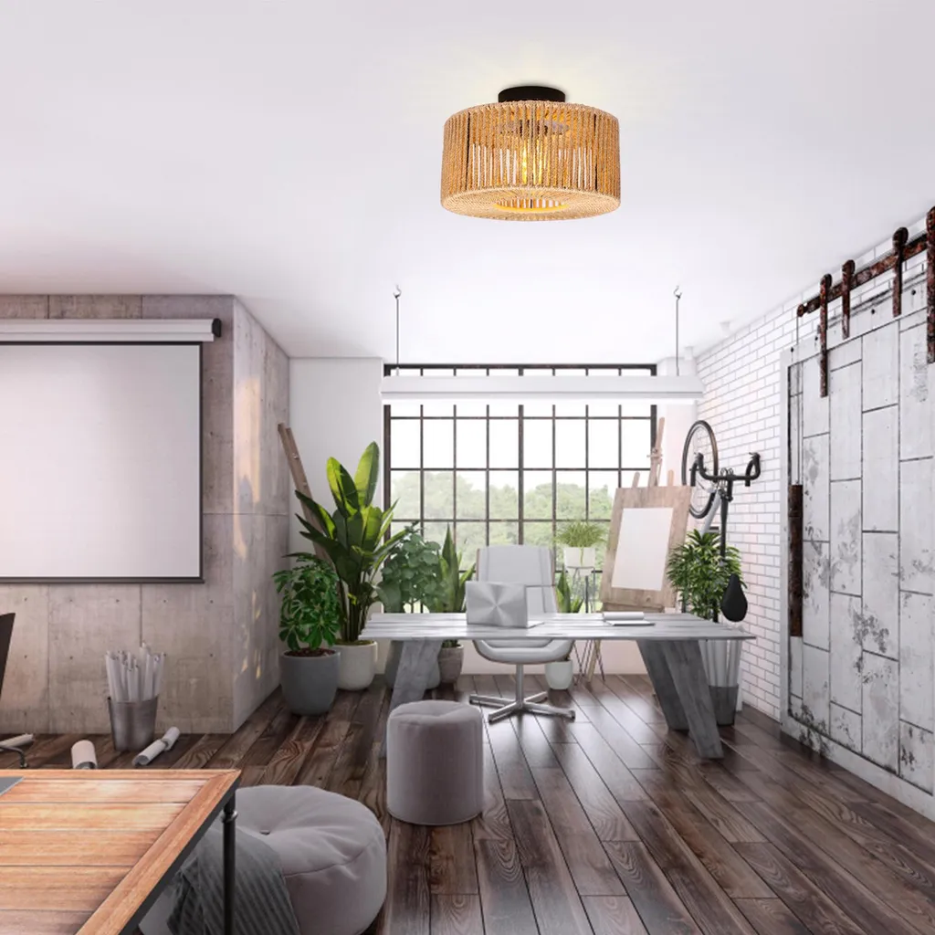Lustre plafonnier rotin pour couloir et salon luminaire bois E27