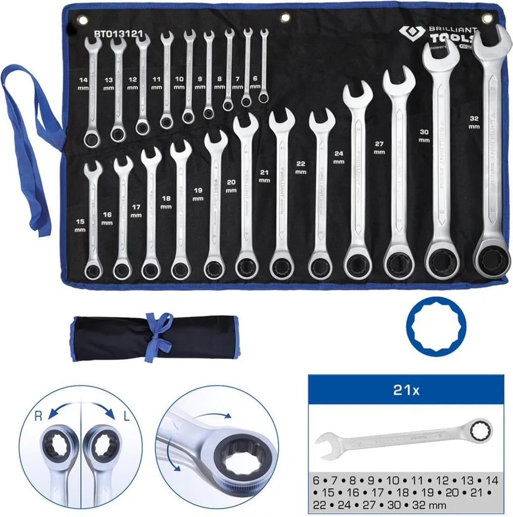 Brilliant Tools BT013121 Kit Chiavi Combinate Cricchetto Professionale