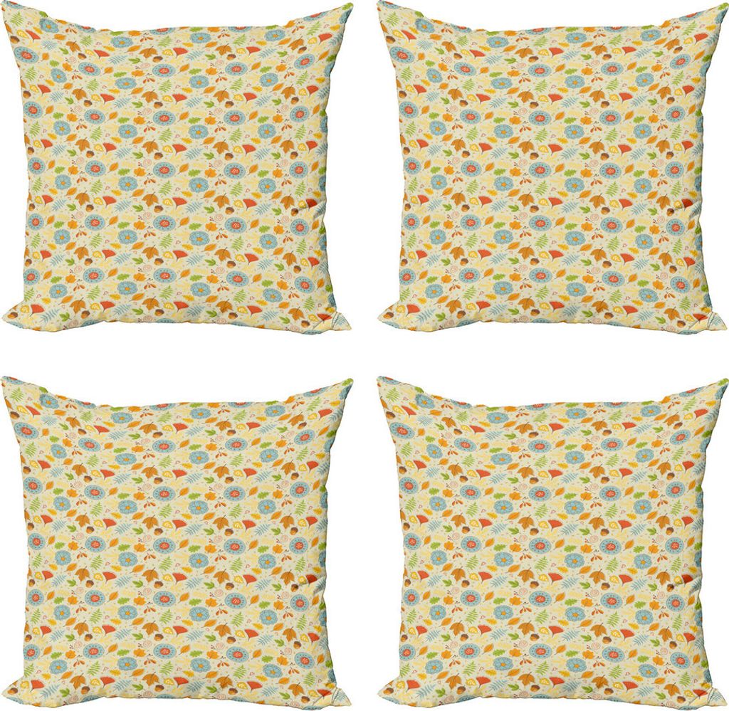 ABAKUHAUS Eichel Kissenbezug Set (4 Stück), Hand gezeichnete Blumen-Gekritzel, Moderner Doppelseitiger Digitaldruck, 45 cm x 45 cm, Mehrfarbig