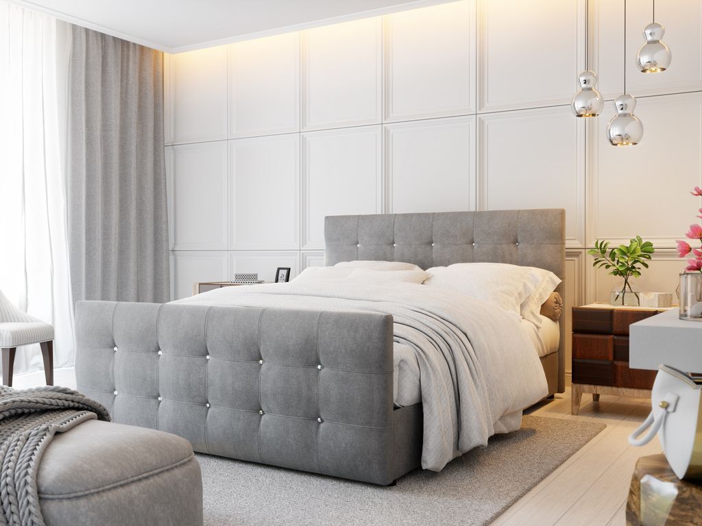 Elegantes Bett CLEO 160x200 mit Container, verschiedene Farben, Premium-Matratze, Schlafzimmer-Polsterbett COSMIC 16 Elegantes Bett CLEO 160x200 mi...