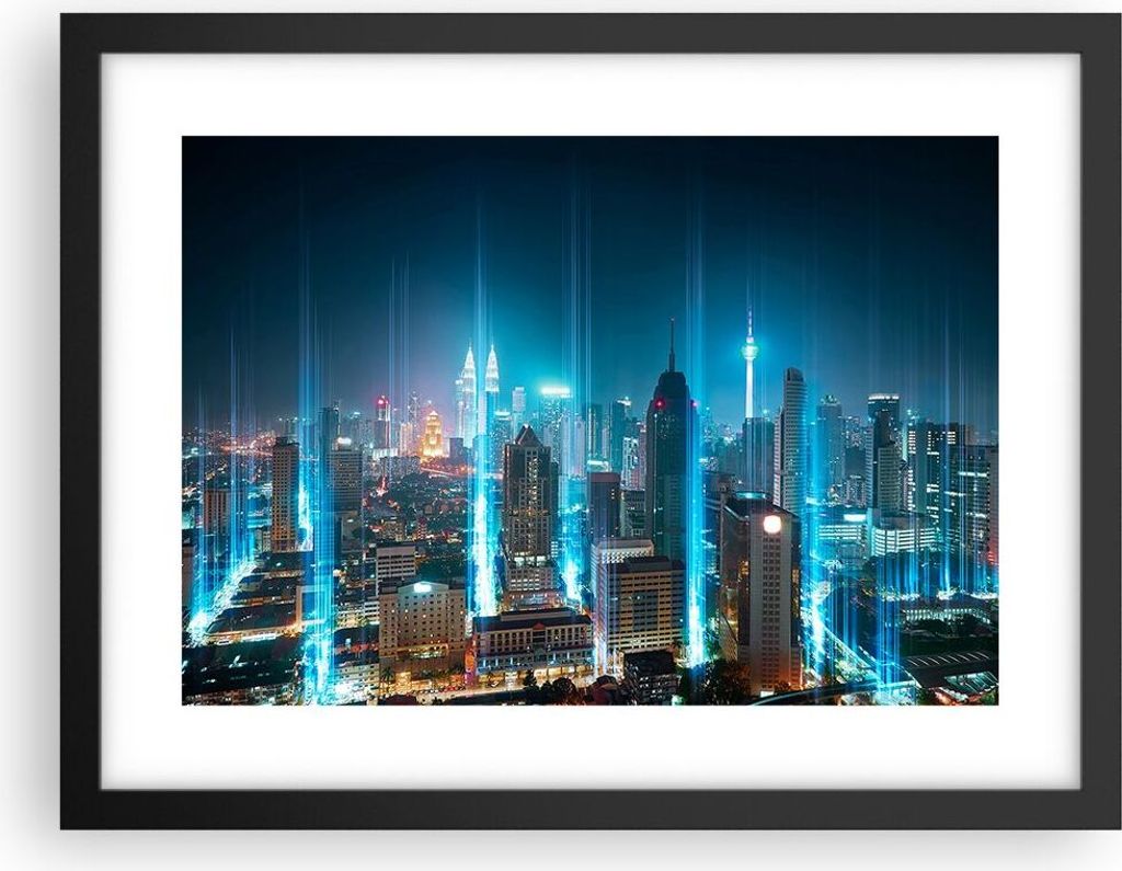 Gerahmtes Poster - Schwarzer Rahmen - Stadt Nacht Straße - 40x30 cm - Wand Bild - Wanddeko - Wandbilder - Kunstposter - Wandposter - Bilderrahmen ...