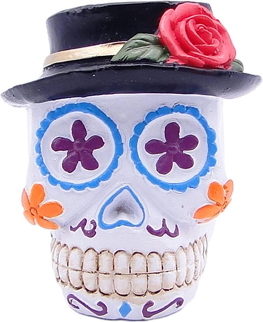 Tag der Toten Blumenschädel-Statue, buntes Blumenmuster, menschlicher Kopf, Knochenmodell, Harz, Zuckerschädel-Figur für Halloween, Heim- und Ti...
