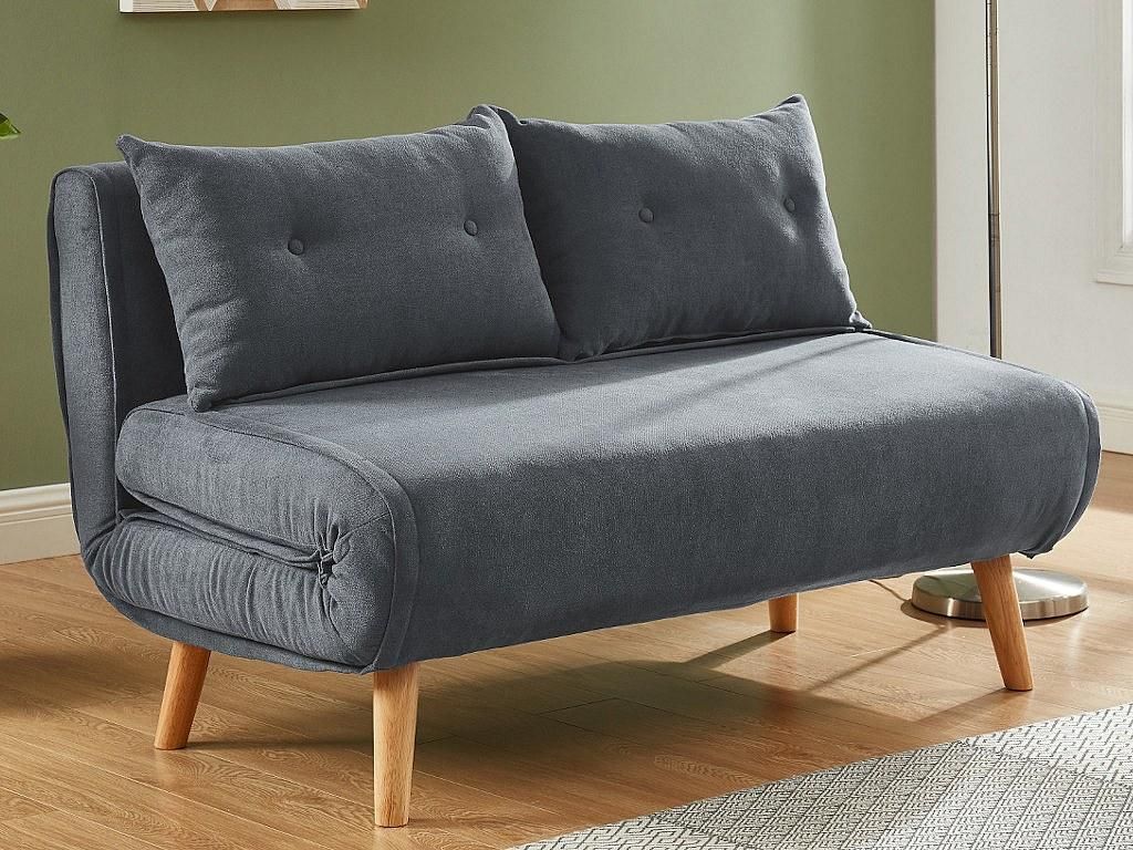 Vente-unique VALERIO, Sofabett, Wohnzimmer, Grau, 2 Sitz(e), Grau, Holz